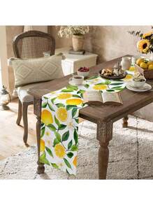 Green Leaves Lemon Fruit Flower Table Runner Dresser Scarves Table Decor Washable Farmhouse Kitchen Dining Table Runner Holiday Party Wedding Decorations - Multicolor - View 5