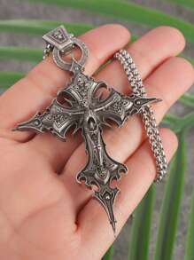 1 pieza Collar con colgante de calavera gótica vintage, cruz y Jesús, joyería católica para hombres, amuleto religioso punk, calavera gótica vintage