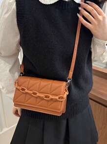 New Style Fashionable Minimalist Shoulder Diagonal Chain Handbag Small Square Bag, Embossed Casual Commuter Small Tote - Multicolor - View 5