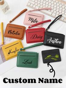 1PC Coin Wallet Multi-Function Portable Mini Card Bag Two-Piece Set Solid Color PU Leather Wallet Personalized Text Customization For Women Wallet Mini Wallet Purse Wallet Wristlet Wallet Wallet Card Wallet - Multicolor - View 1