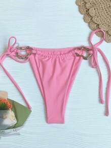 Strappy Hollow-Out Sexy Halter Neck Bikini Set - Pink - View 6