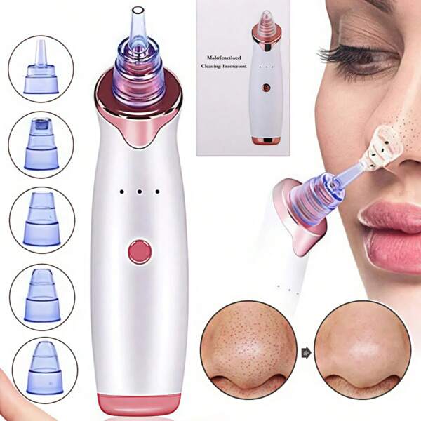 1 Pieza Removedor De Espinillas Eléctrico Recargable De 150 Mah, Extractor De Granos, Limpiador De Poros Faciales Con Dispositivo De Belleza De Microcristalina Para Uso En El Hogar.Extractor de puntos negros, extractor de poros al vacío eléctrico para eliminar puntos negros, acné y comedones de la cara, con kit de 5 niveles de succión, para hombres y mujeres, regalo ideal para Navidad, artículo esencial para otoño, invierno, vacaciones, camping y talla grande