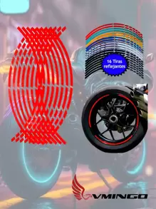 Vmingo Tira Cortes Reflejante Cinta Pegatina Auto Moto Rin 15-18 Sticker Calcomania Universal Vinil Reflejante Tira Rin 15 16 17 18 Auto Carro Bicicleta Moto Motocicleta Llanta 4 Lados Decorativo Tunning Vmingo Me - Rojo - Ver 1