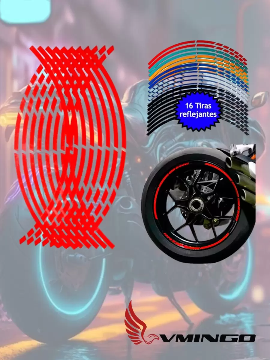Vmingo Tira Cortes Reflejante Cinta Pegatina Auto Moto Rin 15-18 Sticker Calcomania Universal Vinil Reflejante Tira Rin 15 16 17 18 Auto Carro Bicicleta Moto Motocicleta Llanta 4 Lados Decorativo Tunning Vmingo Me - Rojo - Ver 1