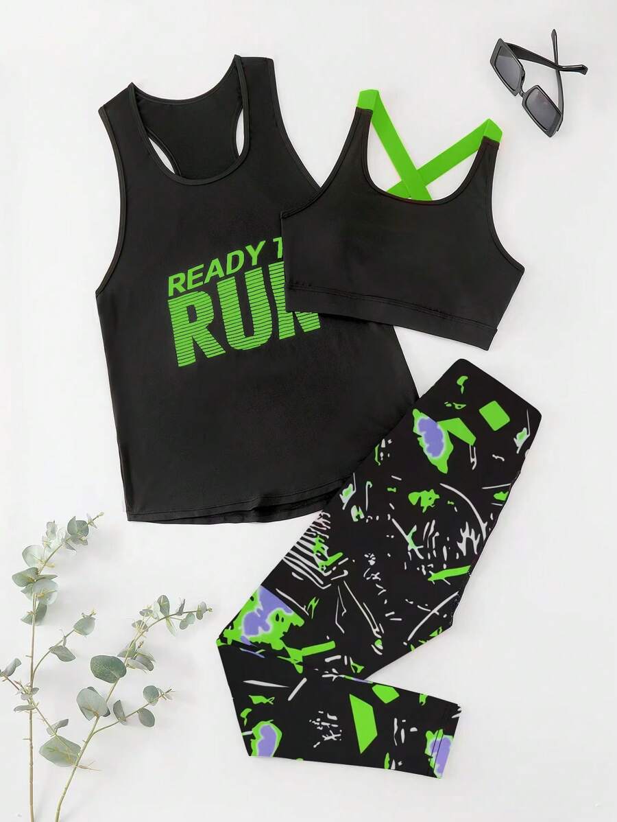 女式纯色拼布休闲针织上衣和裤子运动套装 - 彩色 - 查看 1