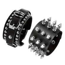 QYDCX 3Pcs/Set Unisex Black Metal Spike Studded Punk Rock Biker Wide Strap Leather Bracelet, Gothic Rivet Buckle Wristband - Bracelet Three Piece Set - View 2