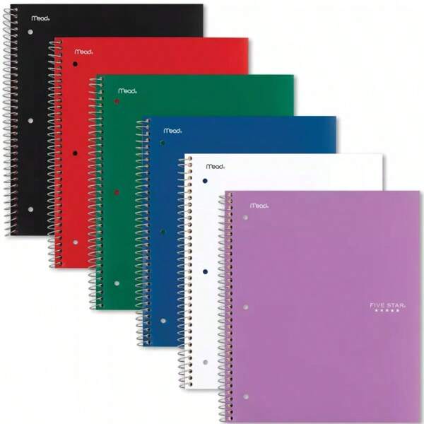 Five 5 Subject College Ruled Notebook (Colors May Vary): School Supplies, 3 Hole Punched, Flexible Cover, 200 Pages , Back To School Gifts