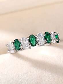 Stylever 1 pezzo Anello in argento sterling 925 semplice e geometrico con zirconi lucidi, gioielleria basic da donna, anello singolo, regalo di compleanno, per feste e ricevimenti per ragazze