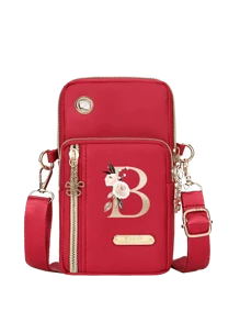 Women's Phone Pouch, Red Mini Crossbody Bag With Gold Floral & Alphabet A-Y Pattern Women's Vertical Coin Purse Sports Arm Sleeve/Running Wrist Pouch Mini Casual Crossbody Phone Bag With Earphone Hole Fashionable For White-Collar, Suitable For University, Work, Business, Commute, Office, Anniversary, Valentine's Day, Birthday, Mother's Day, Teacher's Day, Etc. - Red - View 25
