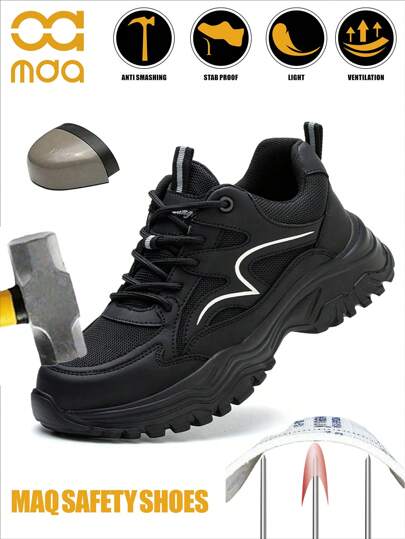 Women's Fashion Safety Shoes, Outdoor Work Shoes Anti-Slip Low-Top Steel Toe Thick Sole Hiking Shoes, Black Anti-Crush Anti-Puncture, Industrial Construction Labor Protection Shoes, Suitable For Spring, Summer, Autumn And Winter