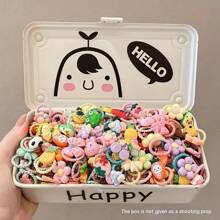 60-100pcs/Set Girls Cartoon Animal, Flower, Fruit Design Hair Bands, Hair Scrunchies, Korean Style Cute Mini Decorative Hair Accessories Set, Festival Gift Home Bathroom Decor Summer Back To School