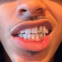 4pcs Stylish Copper Grillz Set - Hip Hop Inspired Fashion Jewelry, Golden-Toned Cut Out Design, Perfect For Both Men & Women, Ideal Gift - 彩色 - 查看 5