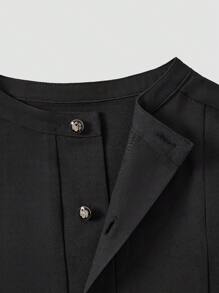 2pcs/Set Men's Black Dashiki Style Casual Shirt And Drawstring Pants Set, Long Sleeve Round Neck, Solid Color, New Design For Street Wear, Party, Date, Wedding, Cultural Events, Traditional Ceremonies - Black - View 6