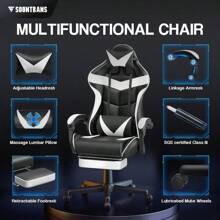 Gaming Chair With Massage, High Back Computer Gamer Chair For Adults And Kids, Ergonomic Game Chair With Adjustable Headrest And Lumbar Support (Blue)