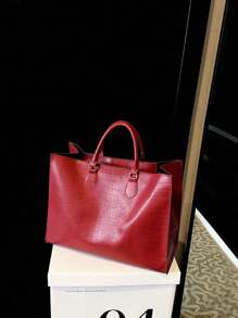 Fashion Crocodile Print Four Seasons Joker Travel Shopping Bag Oversized Handbag - Đỏ - Xem 3