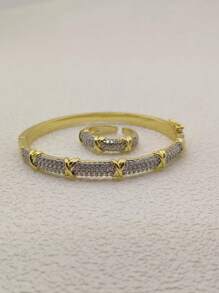 1 chiếc vòng tay bằng đồng mạ vàng 18K đính đá Zirconia, thiết kế sang trọng và tinh tế, phụ kiện đa năng cho trang phục thường ngày, tiệc tùng và làm quà tặng - X - Xem 11