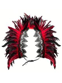 1 Gothic Style Black Feather Shawl With Lace Collar For Women, Cosplay Party Costume Prop, Stage Performance Prop