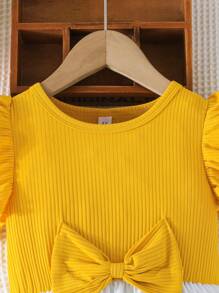 Girls Casual Ruffle Sleeve Bowknot Rose Flower Print Mini Dress For Summer - Multicolor - View 3