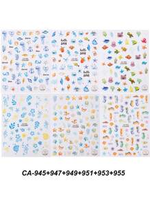 6PCS Blue Ocean Jellyfish Nail Art Decals 3D Seahorse Charms Sea Shell Nail Sticker Self-Adhesive Summer Foil Sliders For Manicure