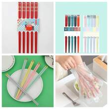 5Pairs Multicolor Scenic Pattern Chopsticks, Chinese Chopsticks Reusable Fiberglass Dishwasher Friendly, For Sushi, Ramen, Asian Cuisine, Matte Non-Slip Family/ Hotel/ Restaurant Japanese Chop Sticks, Christmas&New Year Chopstick Gift, Traditional Red(Random Color And Style)