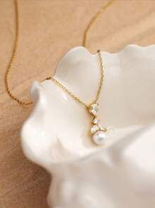1 chiếc vòng cổ mặt ngọc trai thanh lịch mạ vàng 14K, quà tặng phù dâu, vòng cổ cô dâu, thích hợp để đi làm, đeo hàng ngày và đeo lâu dài cho đám cưới - Vòng cổ ngọc trai cánh hoa - Xem 6
