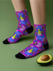 Customized Yellow Duck & Heart Icon Sports Socks, Breathable Comfortable Casual Socks, Minimalist Fashion Sports Socks, Suitable For Outdoor Fitness, Basketball, Running