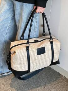 Fashionable Color Block Style Travel Bag With Large Capacity, Can Be Carried By Hand, Shoulder Or Cross-Body, Suitable For Short-Term Travel, Vacation, Gym And Other Occasions Back To School School Bag Travel Essentials Travel Organizer For Beach Summer Vacation Holiday Essentials Holiday Travel Accessories - Black - View 6