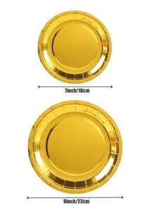 Platos desechables de papel dorado de 7/9 pulgadas, platos desechables dorados, suministros para fiestas, fiestas desechables, fiesta de cumpleaños, fiesta de regalos, suministros de decoración para celebraciones - Dorado - Ver 2