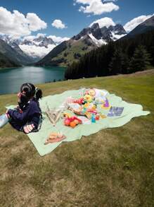 1 件格子印花野餐垫，清新格子图案，便携户外露营野餐毯，适合家庭聚会、海滩、草坪露营、郊游、野餐