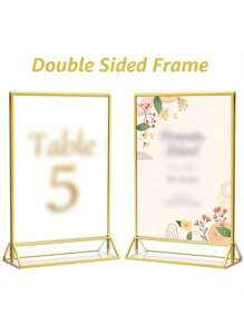 圣诞节6件套透明金色边框亚克力标牌架相框展示架透明纸张架桌面菜单架，双面相框，餐厅菜单、菜谱卡、照片展示架，非常适合婚礼、彩排晚宴、订婚派对、周年纪念、生日、新娘送礼会、成人礼、公司派对或任何特殊活动！最佳礼物、婚礼装饰、家居装饰、房间装饰、派对礼品、新娘夏季海滩返校用品、新年礼物 - 彩色 - 查看 11