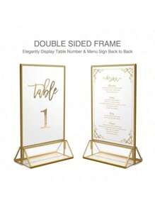 圣诞节6件套透明金色边框亚克力标牌架相框展示架透明纸张架桌面菜单架，双面相框，餐厅菜单、菜谱卡、照片展示架，非常适合婚礼、彩排晚宴、订婚派对、周年纪念、生日、新娘送礼会、成人礼、公司派对或任何特殊活动！最佳礼物、婚礼装饰、家居装饰、房间装饰、派对礼品、新娘夏季海滩返校用品、新年礼物 - 彩色 - 查看 12