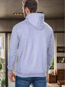 Men's Sweatshirts Plain Flannel Kangaroo Top Cold Hooded - Grey - View 6