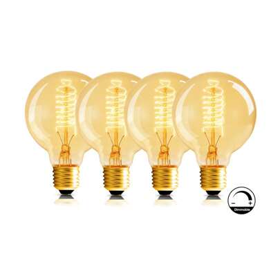 Lâmpada Edison Vintage, Lâmpadas Vintage 40W E26/E27 Parafuso Decorativo Espiral Filamento Lâmpadas Soft G80 Luzes Brancas Quentes