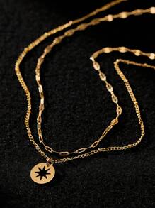 Nooxian 2 sztuki/zestaw Modny błyszczący płaski łańcuszek na usta i pusty okrąg z warstwami naszyjnika (ilość koralików losowa)