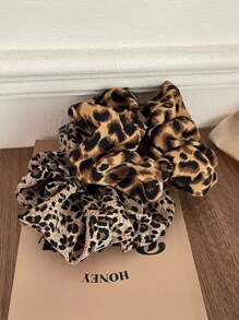 1 pieza Coletero grande de estampado de leopardo de color aleatorio, sujetadores de cola de caballo elegantes vintage, accesorios de pelo minimalistas para mujeres