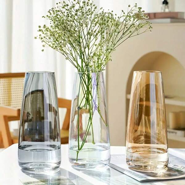 1pc Elegant Solid Color Glass Vase, Suitable For Home And Office Decor - Multifunctional Cylindrical Design, Applicable To Living Room, Bedroom, Study - Perfect For Fresh Flowers And Floral Arrangements