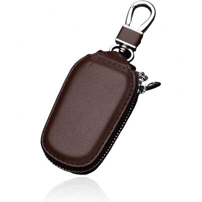 Capa para chave de carro, suporte para chaveiro inteligente automotivo de couro genuíno com gancho de metal, protetor de chave automotiva antirriscos, bolsa com zíper para chaveiro remoto, acessórios para carro (vermelho/Preto/Cafe)