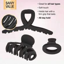 Matte Black Hair Claw Clips 3 Piece Set For All Hair Types - 1 - View 5