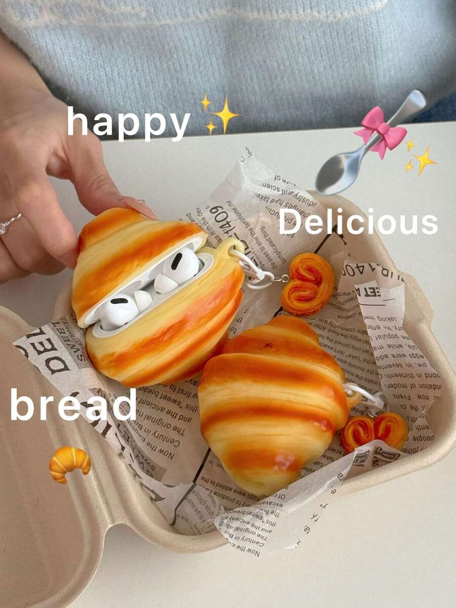 搞笑手机壳，丑陋手机壳，羊角面包耳机壳，兼容 Air Pods1/2、Air Pods Pro、Air Pods 3、Air Pods Pro（第二代）、Air Pods 4 - 牛角麵包耳機殼 - 查看 1