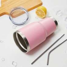 30oz Insulated Tumbler With Lids And Straws,Stainless Steel Double Vacuum Coffee Tumbler Cup, Brush, Durable Powder Coated Coffee Cup For Cold & Hot Drinks, Office, Travel(Pink,8 PACK)