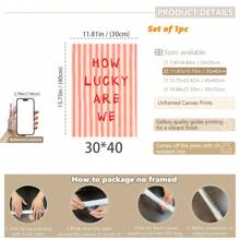 1 Stück gerahmtes dekoratives Leinwandbild, vintage, Wandkunst, Poster, "Wie glücklich sind wir", rosa-rote Streifen, ästhetische Heimdekoration, niedliches positives Zitat Geschenk, Mode, Wohnheimdekor, Mädchenzimmer, Zitate