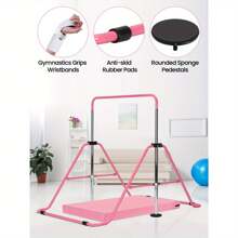Gymnastics Bar Adjustable Gymnastics Bar Training Bar Gymnastics Equipment Gymnastics Bars For Home With Gymnastics Grips Wristbands Ground Nail Exercise Mat - Pink with Mat - View 6