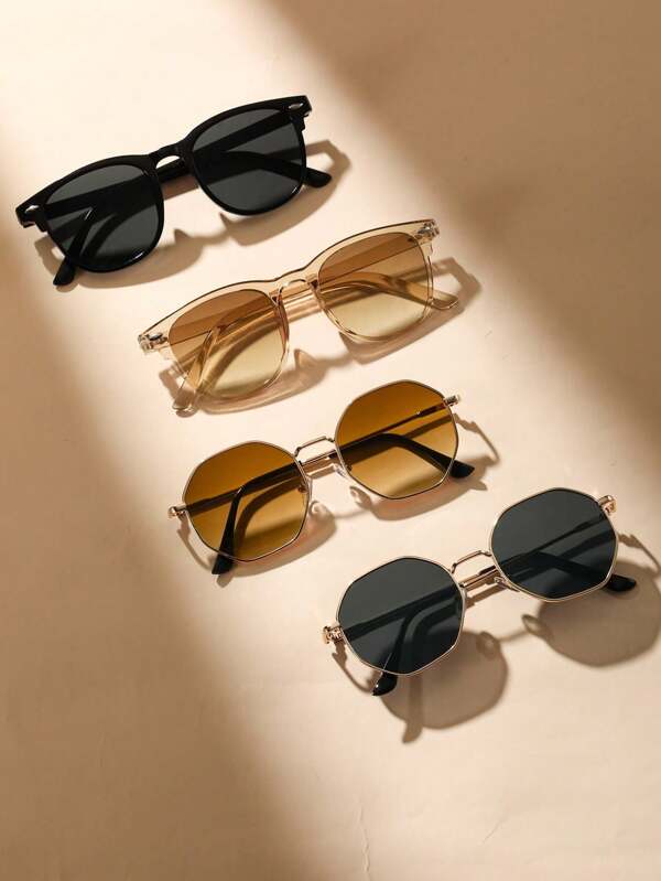 4 قطع نظارات جيومترية عصرية بطراز بسيط للمراهقين، مناسبة للرحلات الخارجية والتنزه في الشاطئ والأعياد