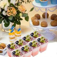 100/50/25/15pcs Square Clear Plastic Dessert Cups - Leak-Proof Mousse, Jelly And Appetizer Containers, For Party, Birthday, Wedding