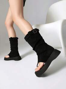 Sandales lanières plissées sexy western pour femmes, bottes hautes