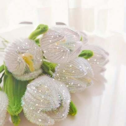 彩色闪光毛绒条，30 厘米闪亮彩虹闪光雪尼尔绒球棒 - 毛绒羊毛线工艺品用品，适用于 DIY 工艺品、圣诞装饰和创意项目