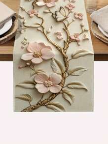 1 pieza, Camino de mesa con estampado floral, decoración estacional para la mesa de la cocina y el comedor en primavera y verano, adecuado para fiestas en interiores y exteriores del hogar