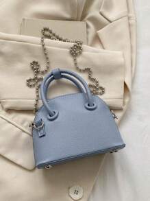 Bolso cruzado pequeño con patrón en relieve con diseño de concha en miniatura, bolso de hombro con cierre de cremallera, bolso de mano versátil y elegante para mujer - Azul - Ver 6