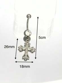 1 pieza Anillo de ombligo de acero inoxidable con cruz de pedrería a la moda, apropiado para el uso diario y como regalo para novio/novia