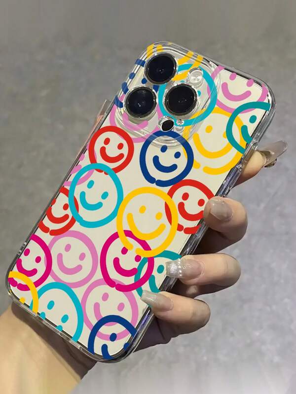 1pc Multicolor Smiling Face Pattern Transparent Phone Case Compatible With Iphone 16E, 16, 13, 15, 15 Pro, 14 Pro, 14 Plus, 7/8 Plus, 11, 12 Pro Max, 13, 14 Pro Max, S24, S23, S25, A26, A36, A56, A06, Great Gift For Friends And Family